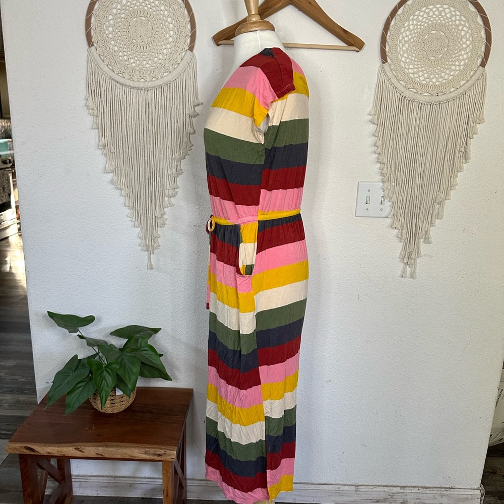 Torrid colorful striped midi dress with pockets and tie waist medium - Picture 3 of 5